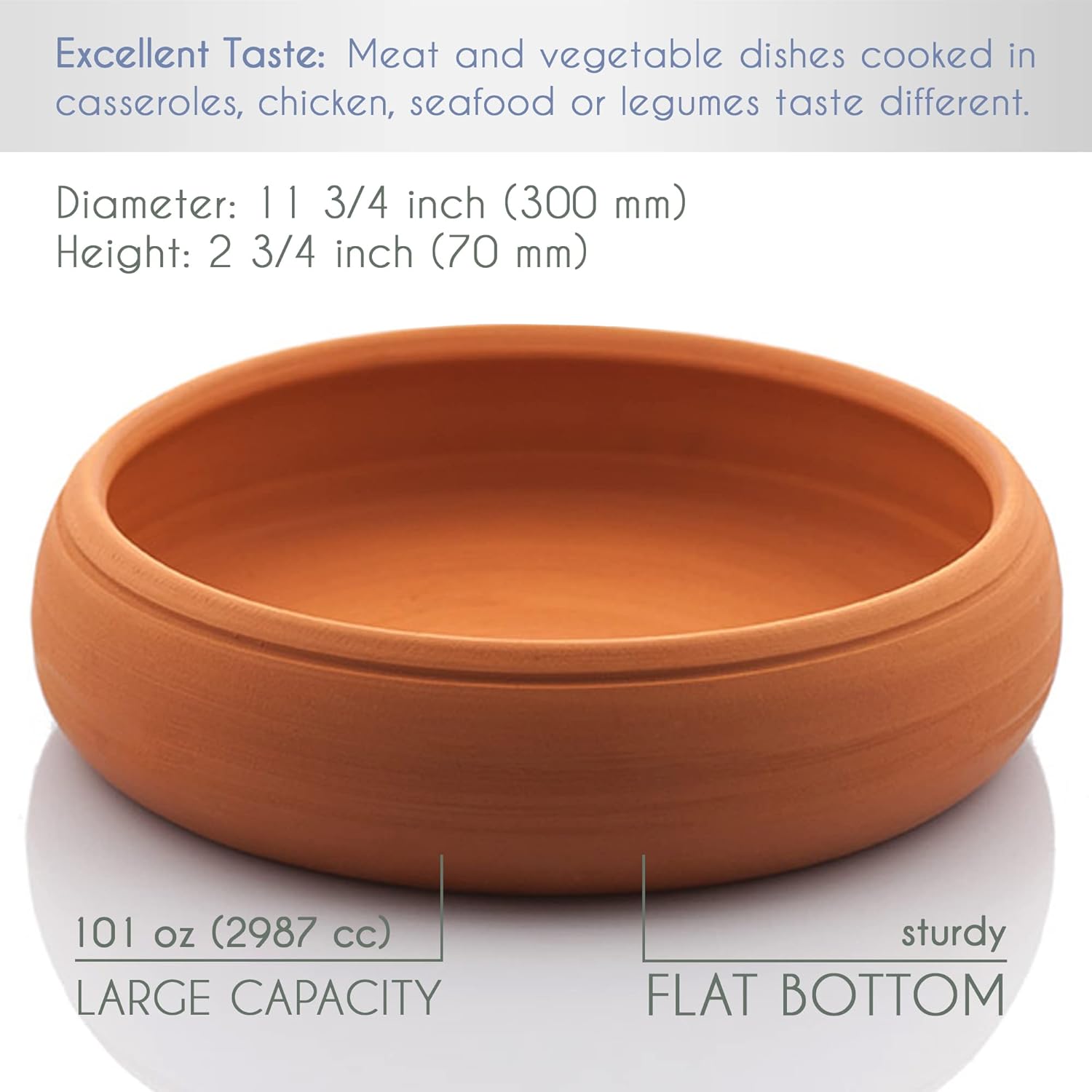 Clay Pot for Cooking, Handmade Terracotta Cazuela Pan, Oven Safe H4518