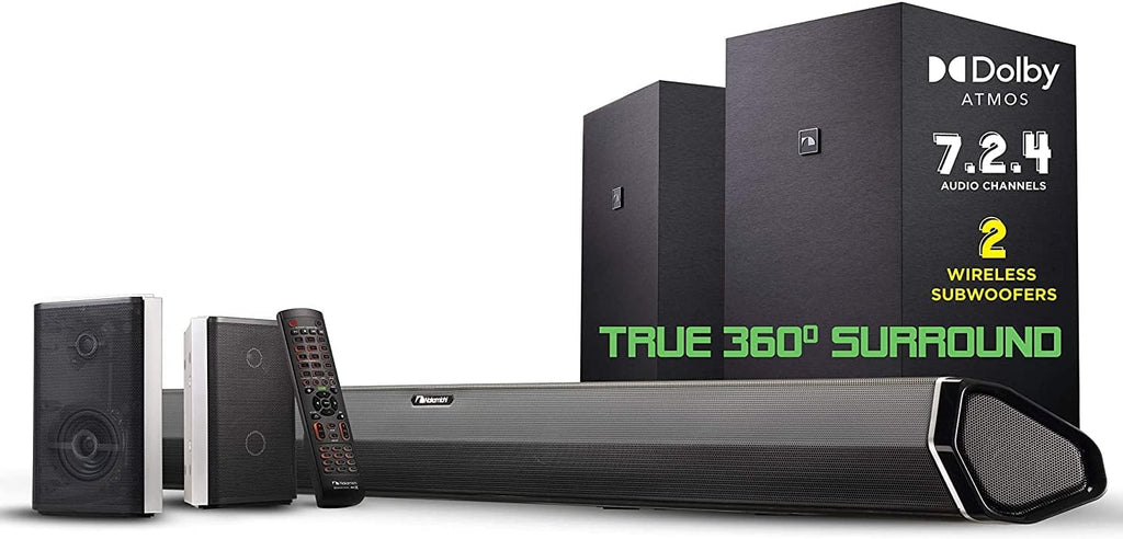 Nakamichi Shockwafe Pro 7.1.4 Channel 600W Dolby Atmos/DTS:X Soundbar with 8" Wireless Subwoofer, 2 Rear Surround Speakers. Get True 360° Cinema Surround with This Plug and Play Home Theater System
