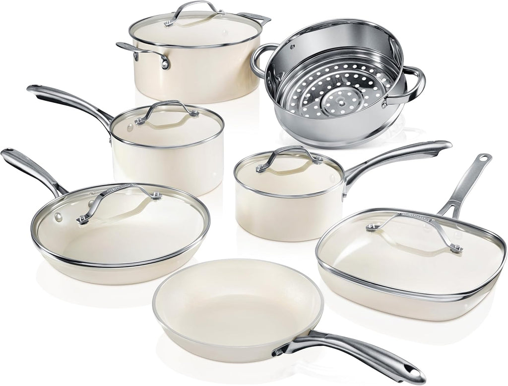 Ceramic Pots and Pans Set, 12 Piece Non Stick Cookware T34042