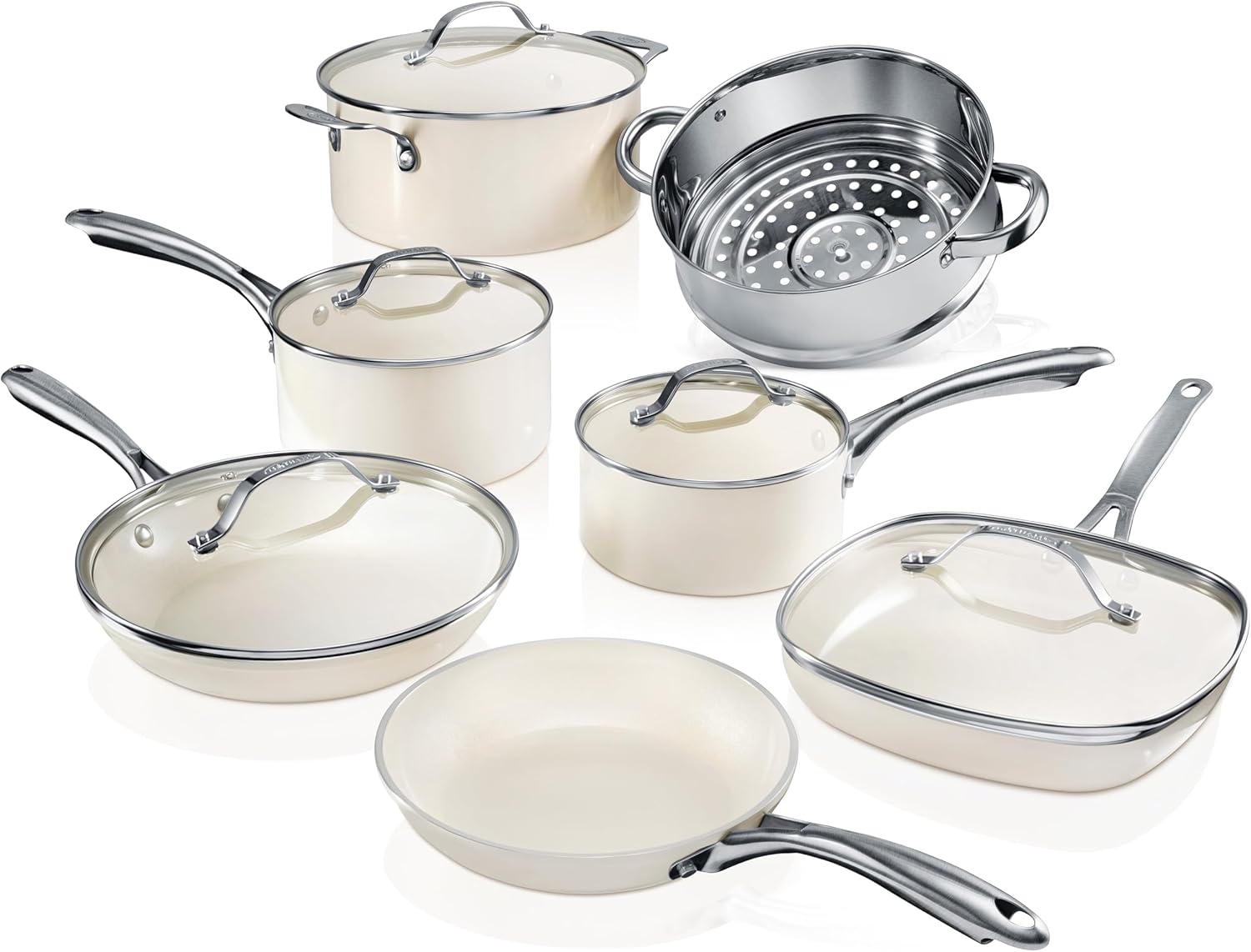 Ceramic Pots and Pans Set, 12 Piece Non Stick Cookware T34042