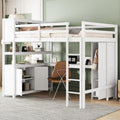 Harper & Bright Designs Full Size Loft Bed with Built-in Desk, Bookshelf, Wardrobe, Full Length Guardrail and Ladder, White