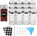 ROYALHOUSE 12 Pcs Glass Spice Jars/Bottles - 4oz Empty Square Spice Containers with Spice Labels and Airtight Metal Caps with Shaker Lids