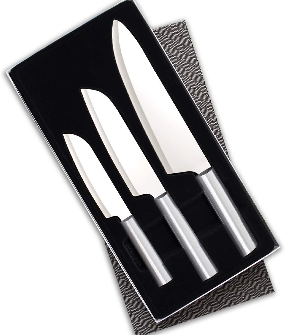3-Piece Large Knife Set with Stainless Steel Blades and Sharpener H237827