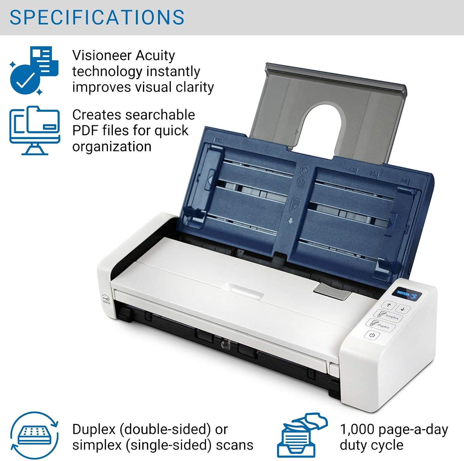 Portable Duplex Document Scanner, Blue & White C315