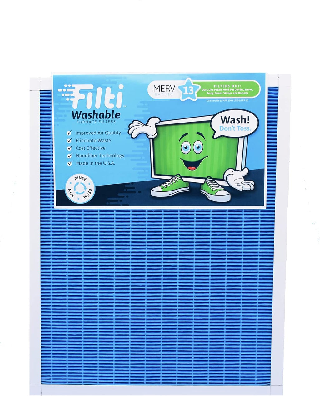 Filti Washable HVAC AC Furnace Filter 12 x 24 x 1 MERV 13 | Reusable Nanofiber Home Air Filter Made in the USA Captures the Smallest Particles & Ultra Fine Pollutants