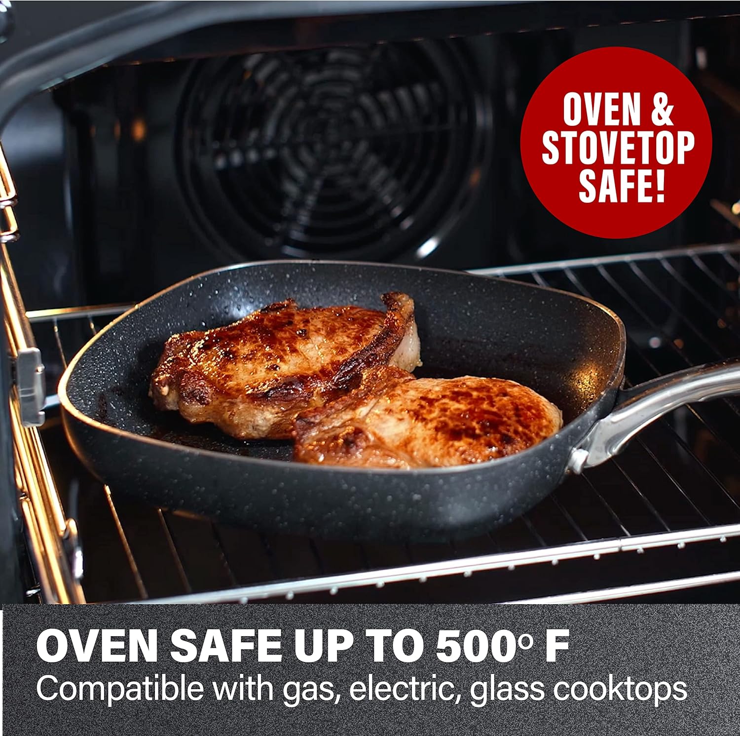 11" Shallow Square Frying Pan Nonstick Skillet, Scratchproof Diamond Infused Coating, Oven Safe Dishwasher Safe D7004