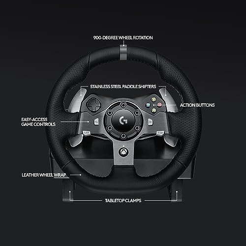 Racing Wheel and Floor Pedals with Force Feedback, Stainless Steel Paddle Shifters, Leather Cover for Xbox, PC, Mac P813241