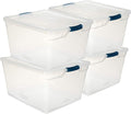 Rubbermaid Cleverstore Clear 71 QT Pack of 4 Stackable Large Storage Containers with Durable Latching Clear Lids, Visible Organization and Storage, Great for Tools, Sports Equipment, and Large Items