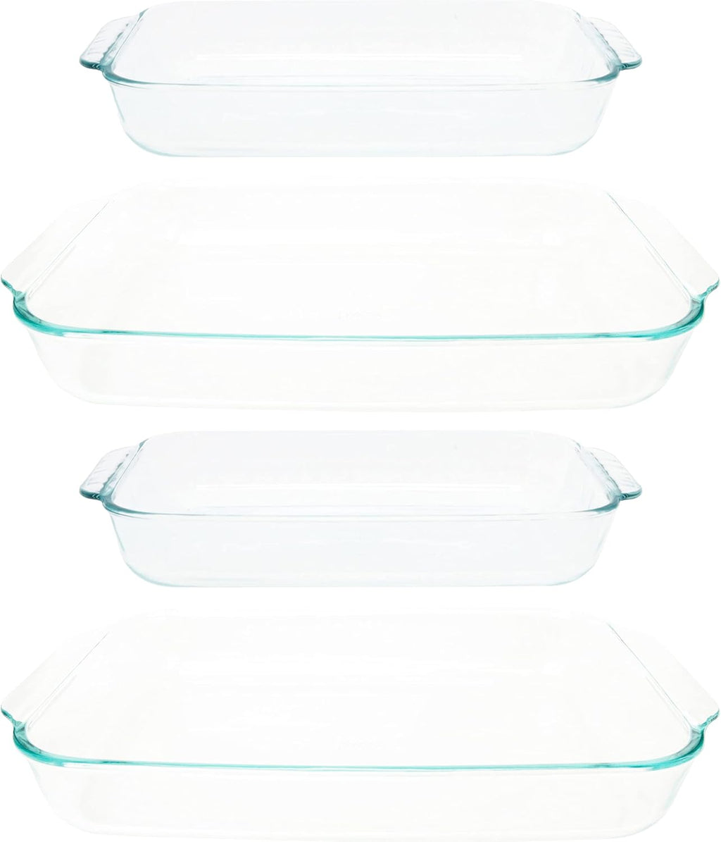 Pyrex (2) 233 3qt and (2) 232 2qt Rectangular Glass Baking Dishes Combo Set - Made in the USA