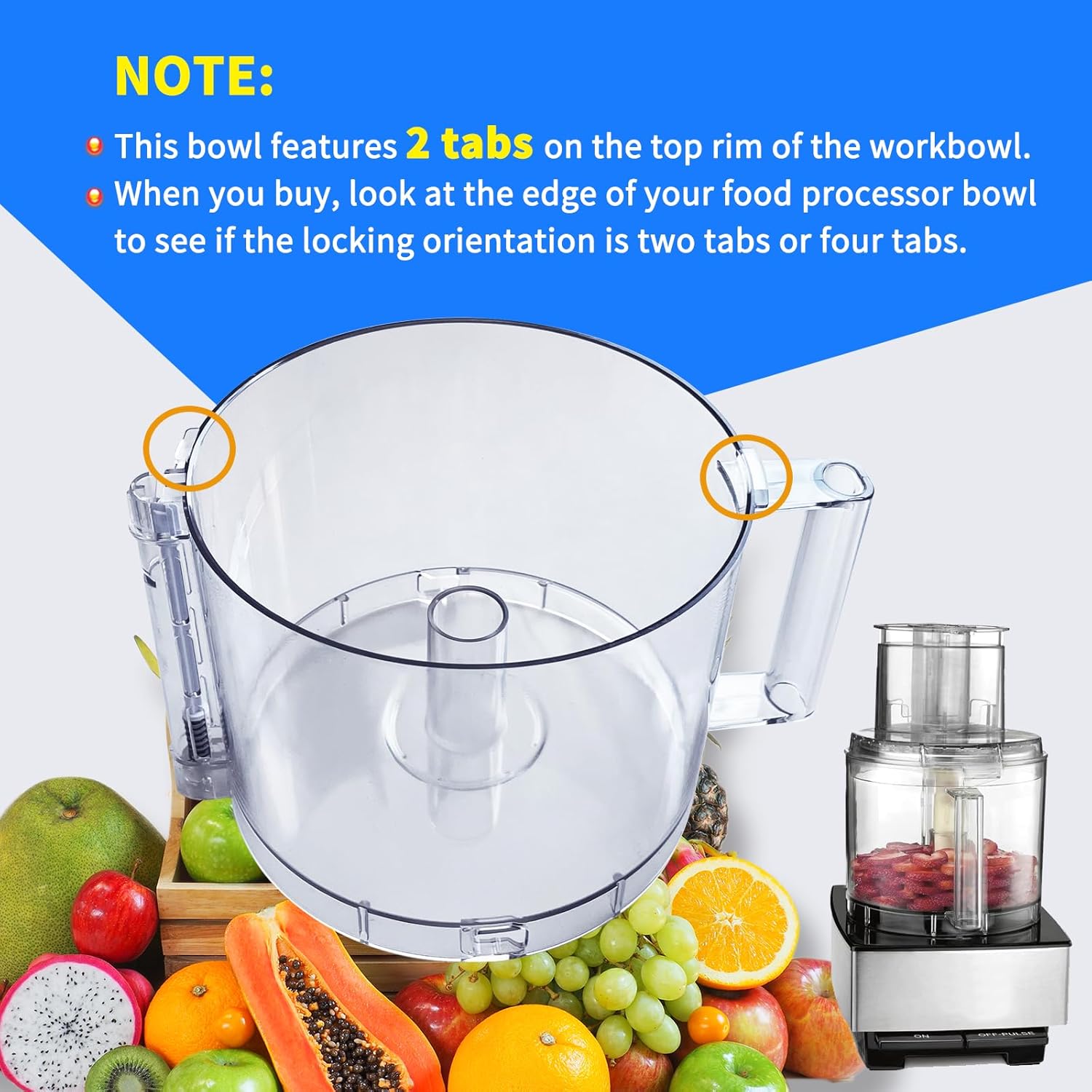 14-Cup Food Processor Work Bowl with 2 Tabs I103