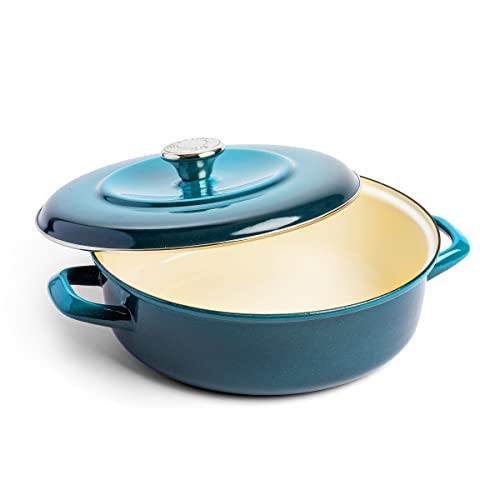 Merten & Storck German Enameled Iron, Round 4QT Casserole Braiser with Lid, Foundry Red