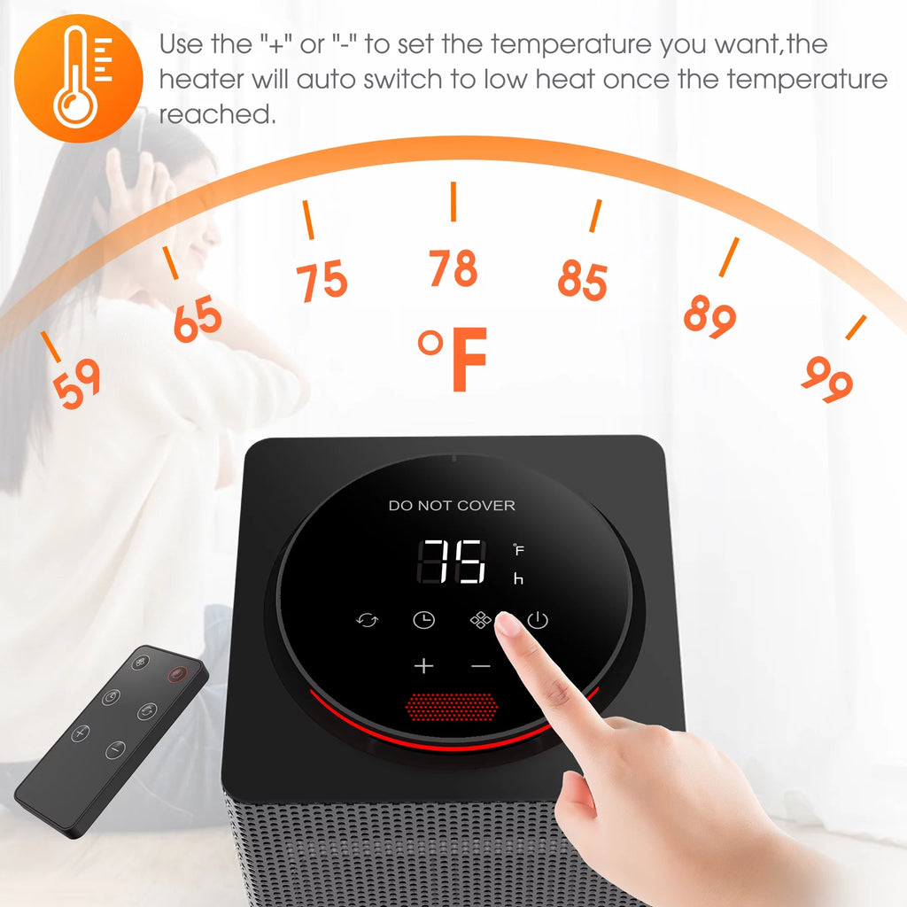 Space Heater Indoor, Oscillating Electric Tower Heater with Remote, ECO Modes, Timer F3535