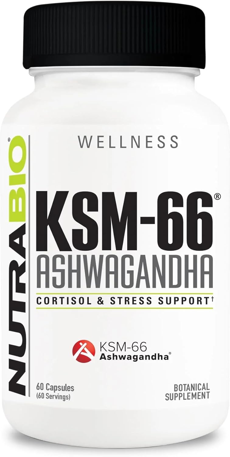 NutraBio Ashwagandha KSM-66 Herbal Supplement for Better Overall Well being, 600mg - 60 Vegetable Capsules