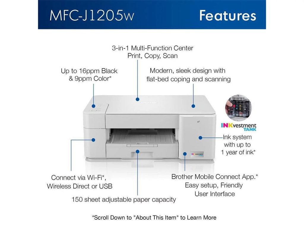 Wireless Multi-Function Color Inkjet Printer with Up to 1-Year of Ink In-box J9549