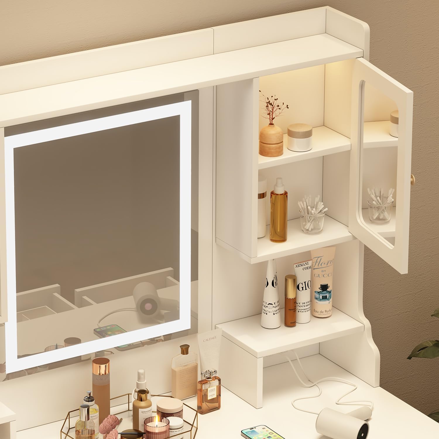 Vanity Desk with LED Mirror, 11 Drawers, 3 Color Lighting Modes S99131