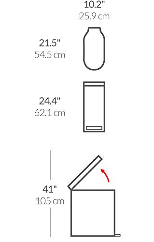 Slim Hands-Free Kitchen Step Trash Can, 45 Liter, White Stainless Steel Y2404
