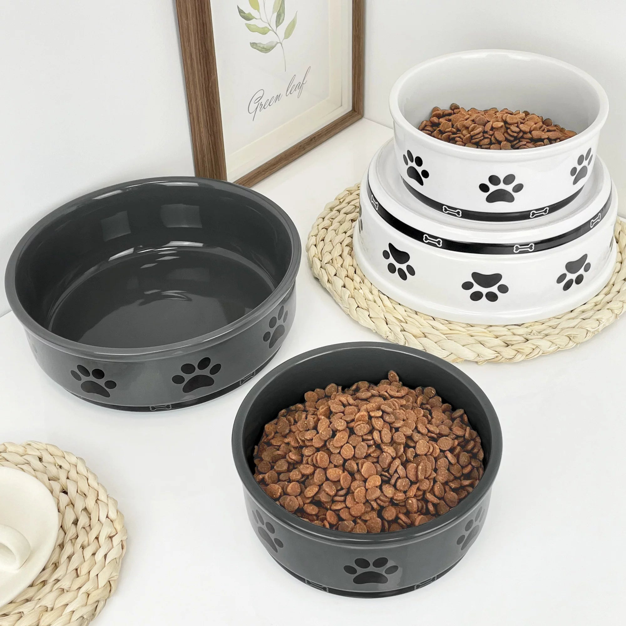 Ceramic Pet Bowl for Dogs and Cats, Food and Water Feeding Bowl, 35oz N334