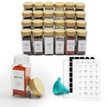 24 Pcs Spice Jars, 4oz Seasoning Containers with Acacia Wood Shaker Lids, Glass Spice Bottles with Labels, Square Seasoning Organizer, Kitchen Spice Container