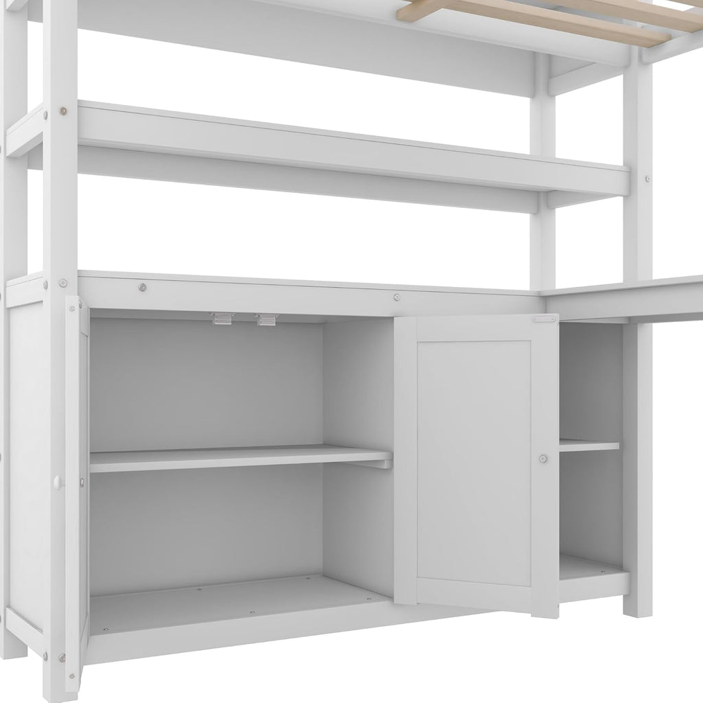 Full Size Loft Bed with Built-in Desk and Bookshelf W312794