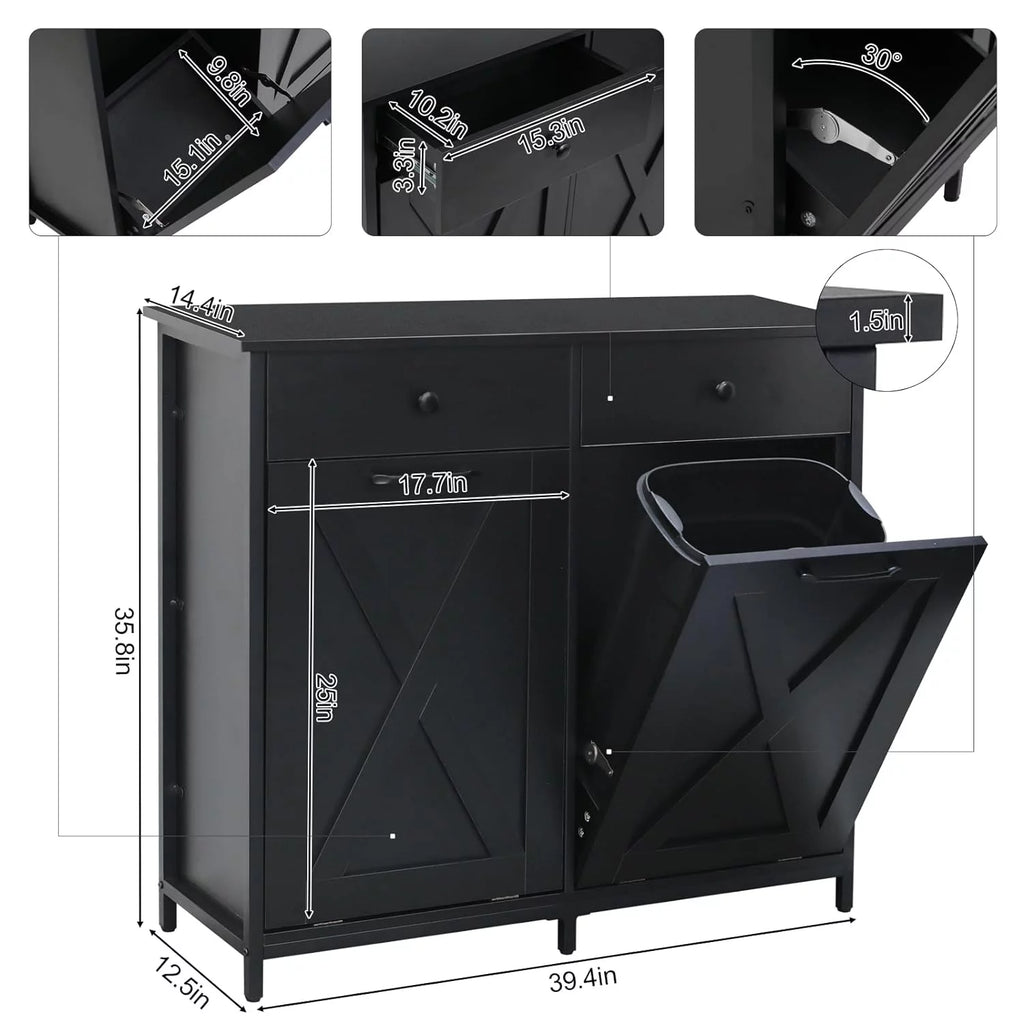 Double Tilt Out Trash Cabinet Freestanding Kitchen Recycling Garbage Can Holder with Drawers A885