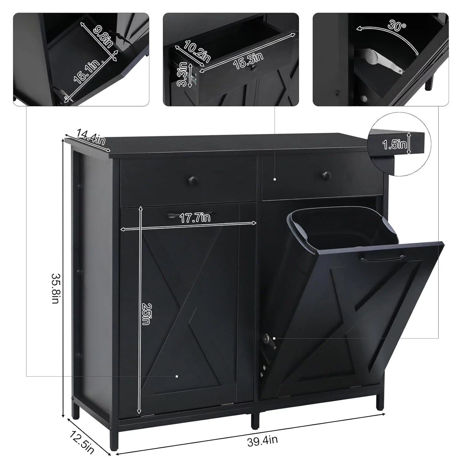 Double Tilt Out Trash Cabinet Freestanding Kitchen Recycling Garbage Can Holder with Drawers A885