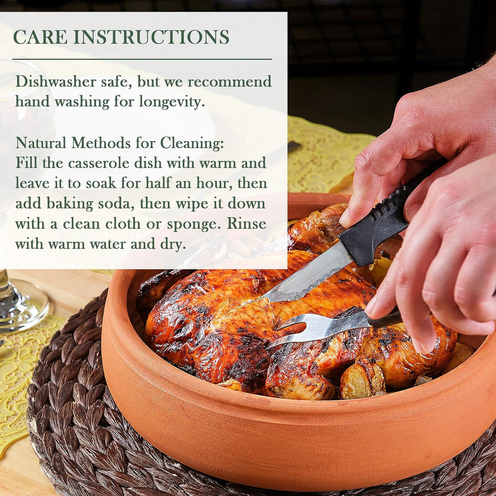 Clay Pot for Cooking, Handmade Terracotta Cazuela Pan, Oven Safe H4518