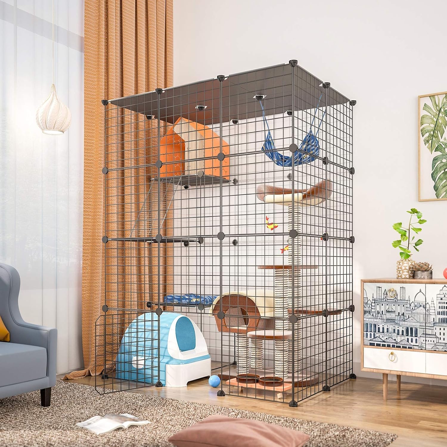 Large Cat Cage Indoor DIY Cat Playpen Detachable Metal Wire Kennels Crate N897