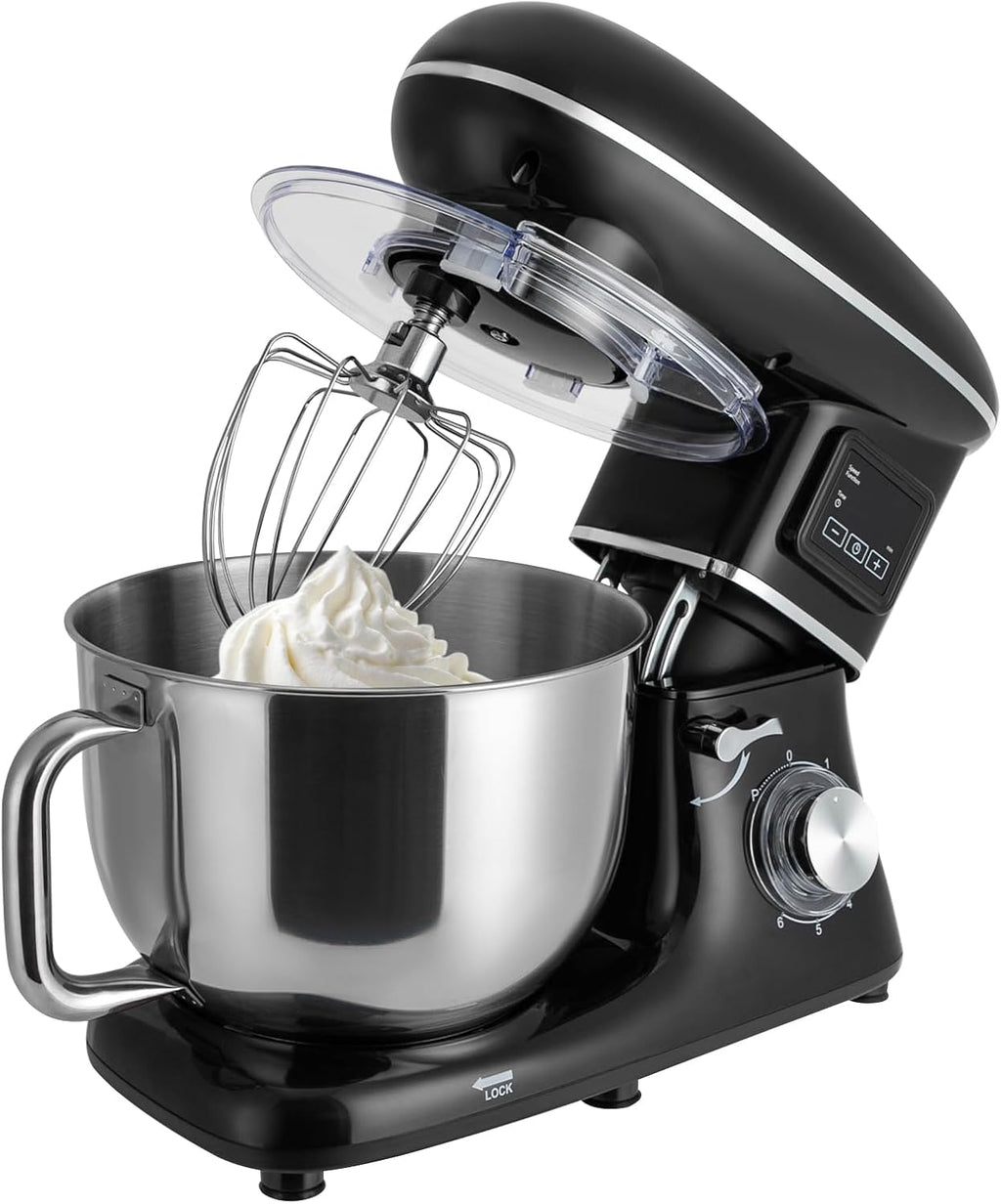 6.5QT Stand Mixer, 1350W 6 Speed Tilt-Head, Electric Kitchen Mixer With Dishwasher-Safe Dough Hook, Beater, Wire Whip & Pouring Shield (6.5 QT, Black)