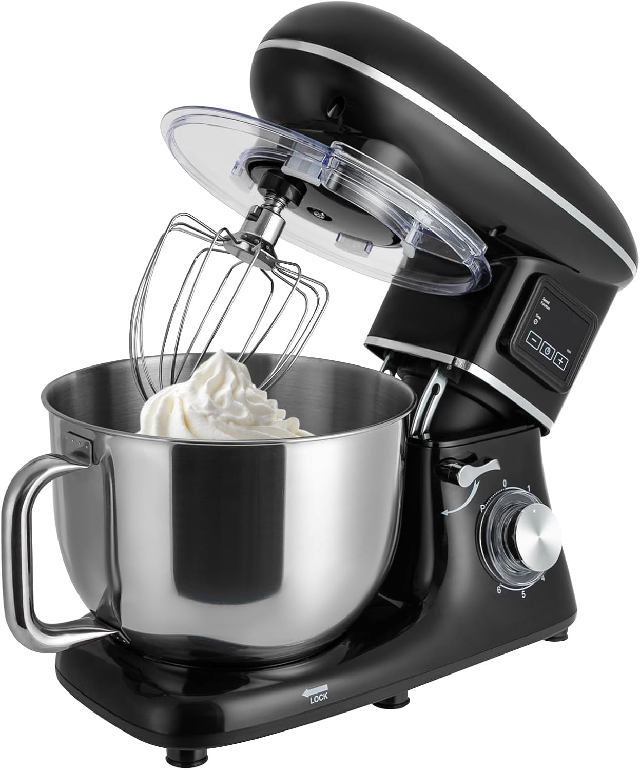6.5QT Stand Mixer, 1350W 6 Speed Tilt-Head, Electric Kitchen Mixer With Dishwasher-Safe Dough Hook, Beater, Wire Whip & Pouring Shield (6.5 QT, Black)