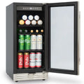 15 Inch Beverage Refrigerator Under Counter Built-in Wine Cooler Mini Fridge Clear Glass Door Digital Memory Temperature Control