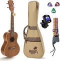 Concert Ukulele Bundle, Deluxe Series by Hola! Music (Model HM-124MG+), Bundle Includes: 24 Inch Mahogany Ukulele with Aquila Nylgut Strings Installed, Padded Gig Bag, Strap and Picks