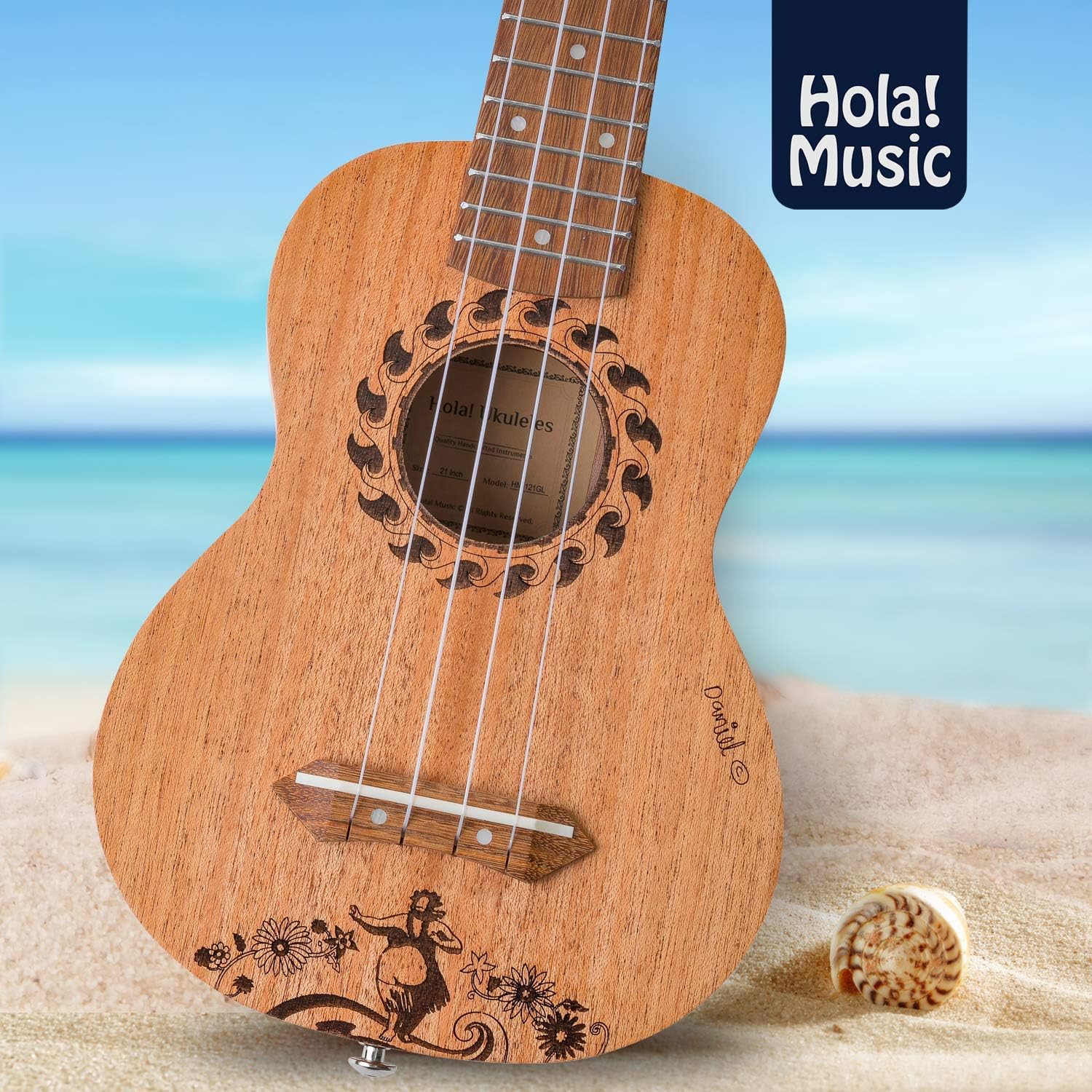 Laser Engraved Mahogany Soprano Ukulele Bundle with Gig Bag, Strap and Picks T24339