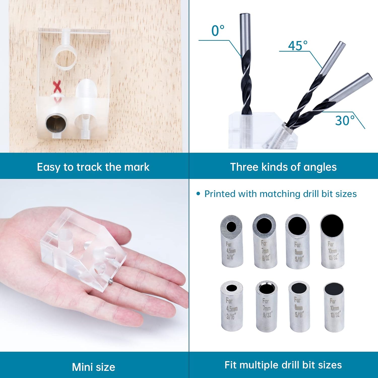 Drill Guide for Cable Railing Wood Post, Multi-Angle Visible Jig, Fit 30 45 90 Degree Deck Stair Installation L26562