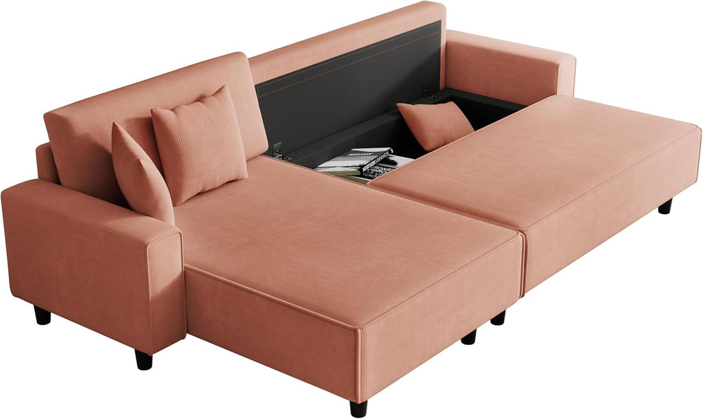Orange Corduroy Sofa Bed with 2 Pillows A279501