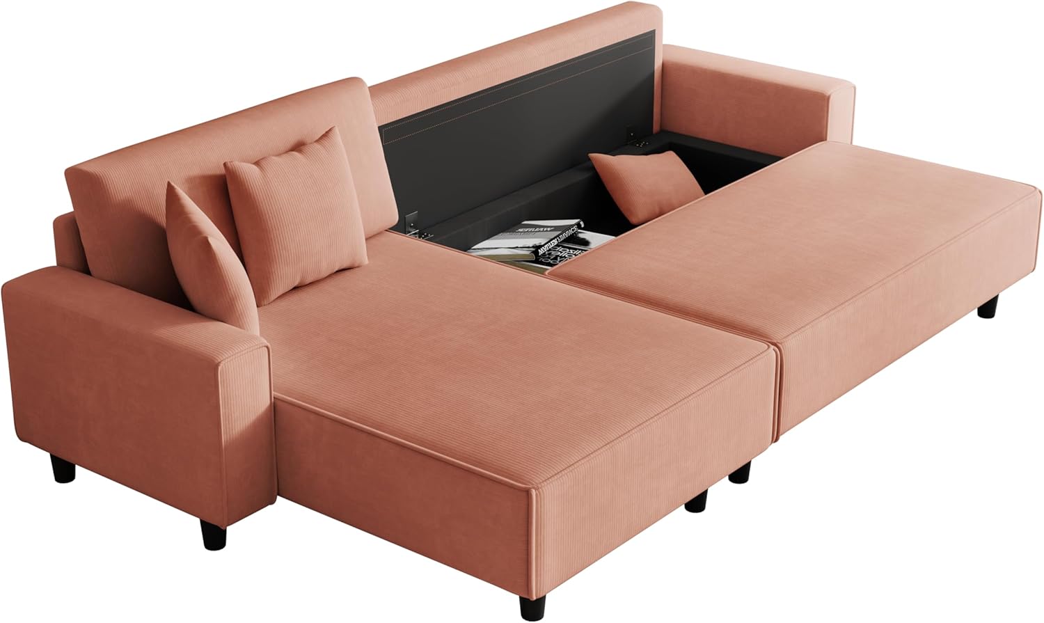Orange Corduroy Sofa Bed with 2 Pillows A279501