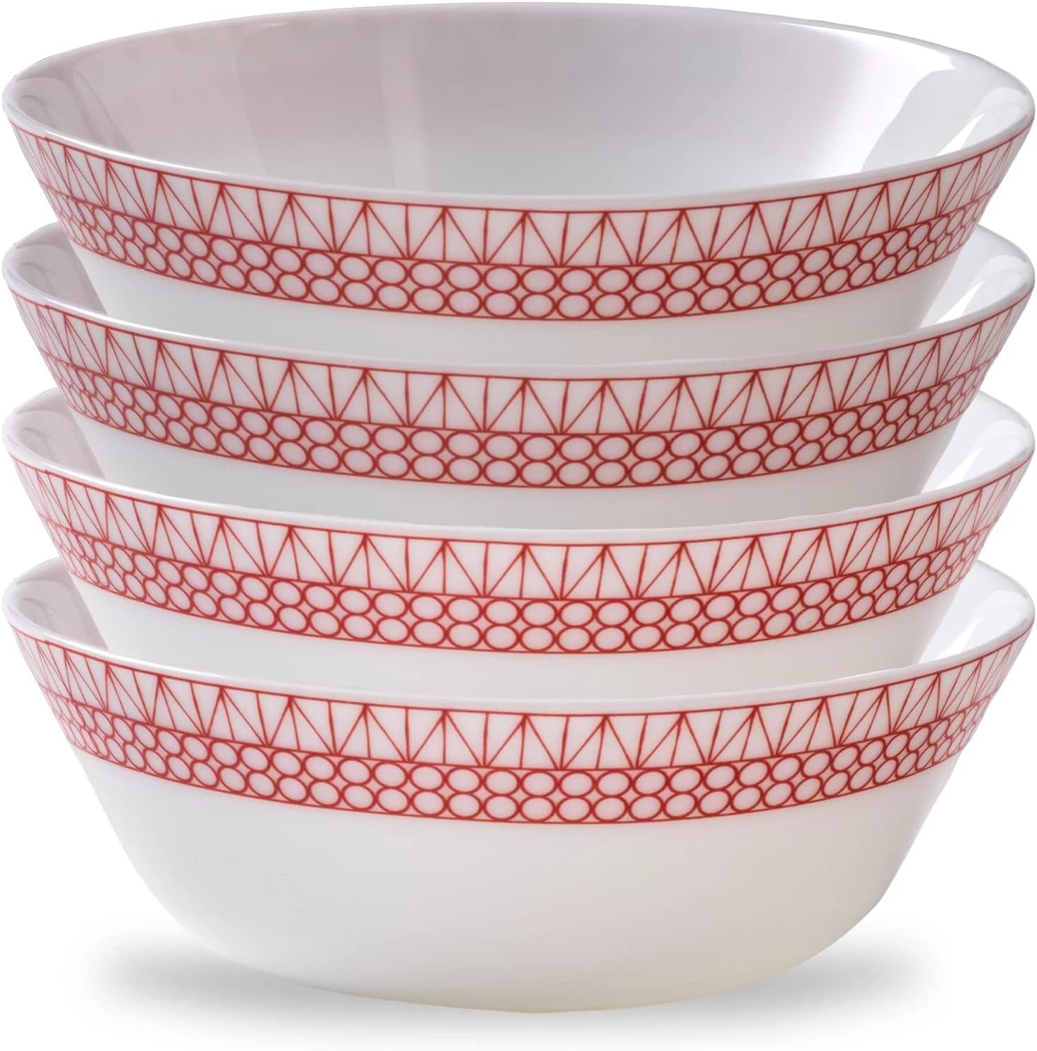 Corelle Everyday Expressions 4-Pc Soup/Cereal Bowls Set, Service for 4, Durable and Eco-Friendly 18-Oz Bowls, Higher Rim Glass Bowl Set, Microwave and Dishwasher Safe, Graphic Stitch