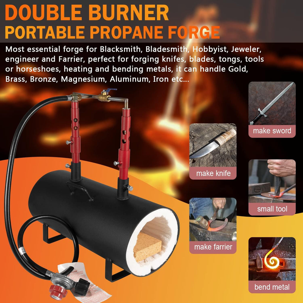 Portable Propane Forge Double Burner for Blacksmithing Knife Making S219