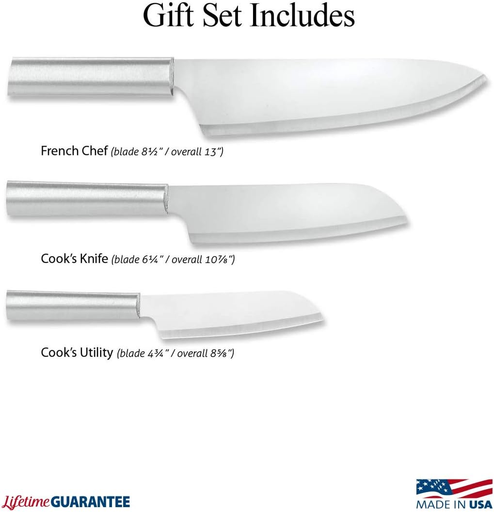 3-Piece Large Knife Set with Stainless Steel Blades and Sharpener H237827