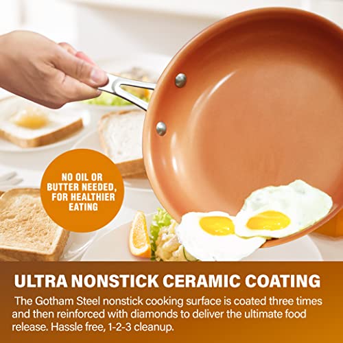 Hammered Copper Nonstick Fry Pan with Lid, 10 Inch Ceramic Cookware Z4600