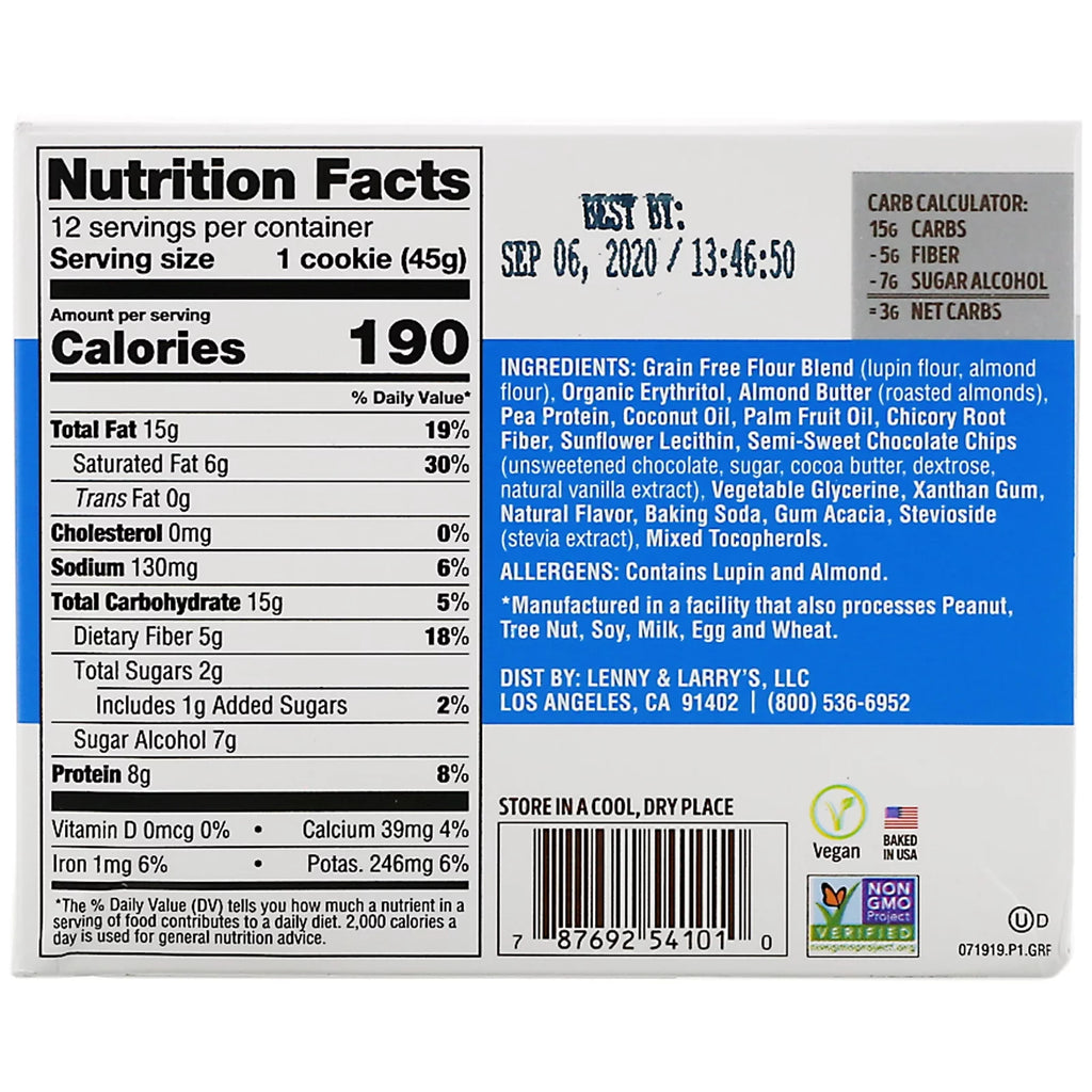 Keto Cookie, Chocolate Chip, 1.6 oz, 12 Ct U37477