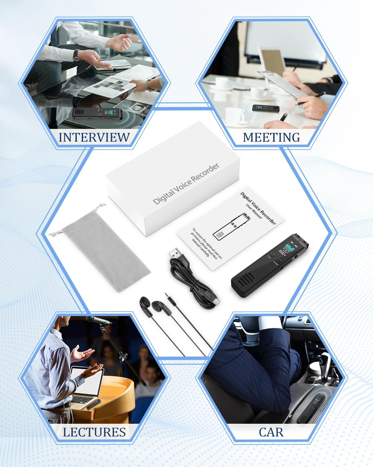64GB Bluetooth Voice Activated Recorder for Lectures Meetings H851936