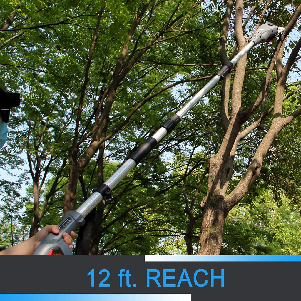 Pole Saw for Tree Trimming, Electric Telescopic Pole Chain Saw with Extension Up To 12 FT, 8-Inch Blade Y1328
