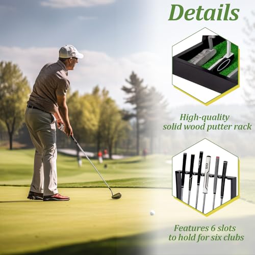 Golf Club Holder Stand with Artificial Grass Mat, Holds 6 Clubs Y780567