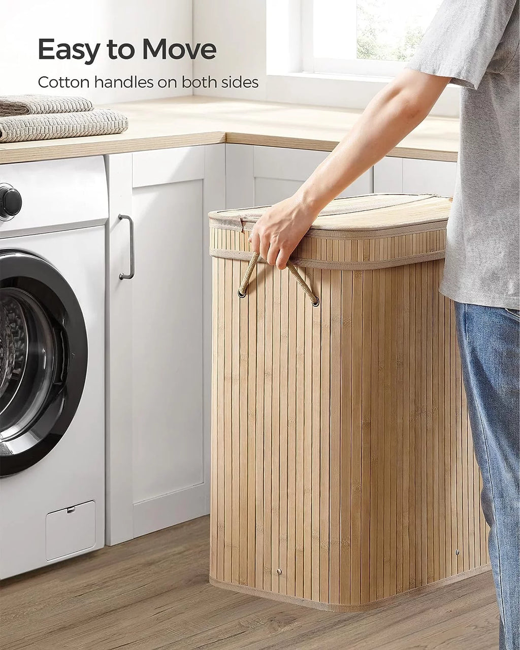Bamboo Laundry Hamper with Lid and Handles F435652