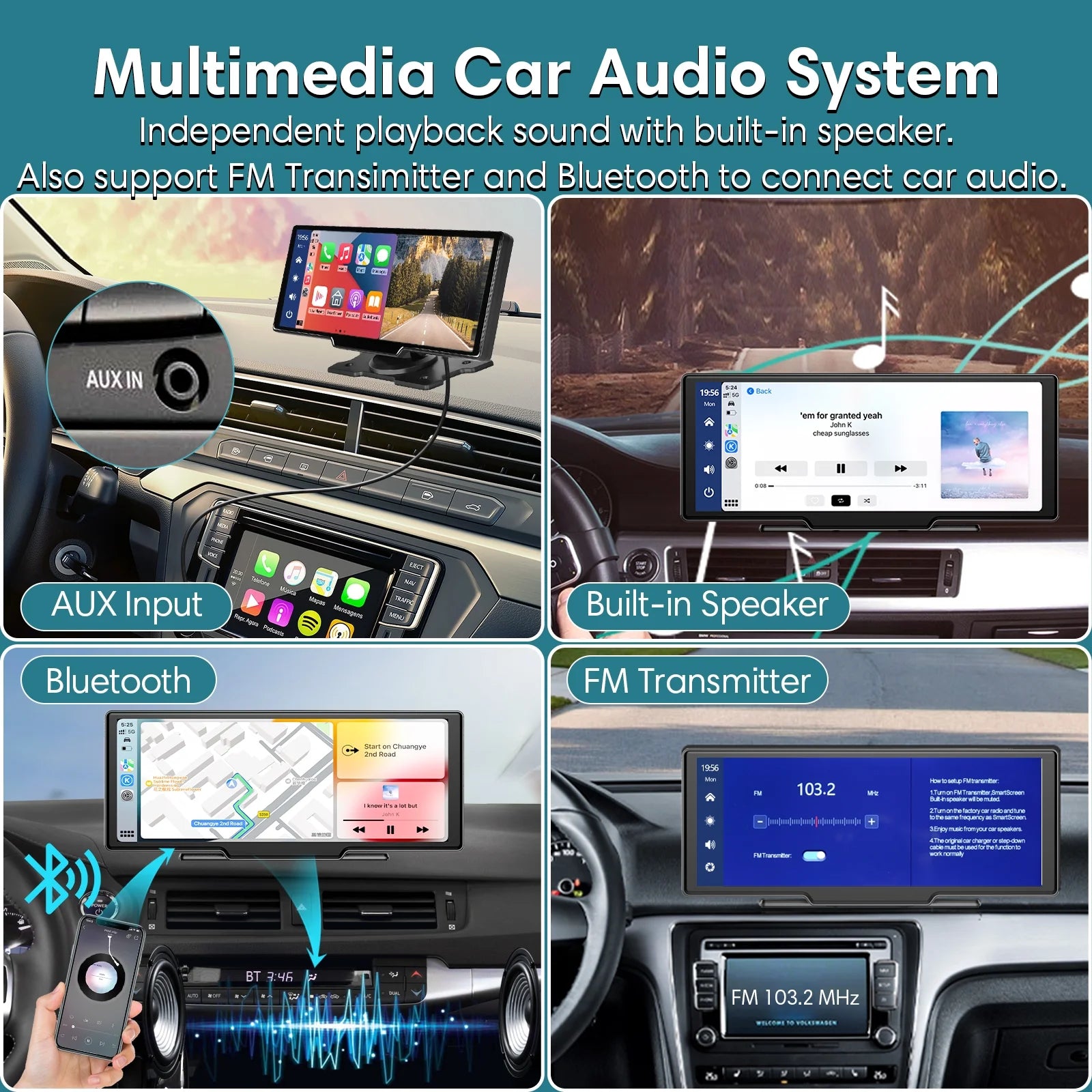 Wireless Carplay Screen with Dash Cam and Backup Camera V22100