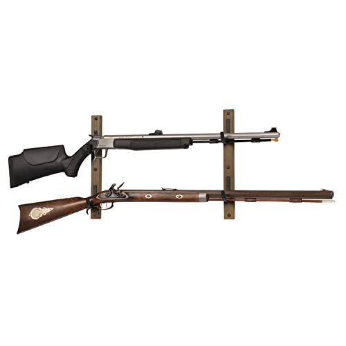 Indoor Gun Rack for 2-4 Rifles or Shotguns, Wall Mounted Wood with Metal Hooks K229530