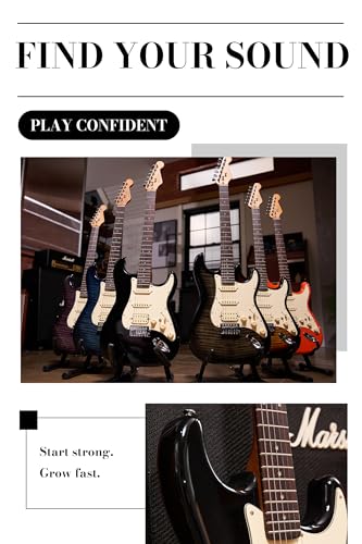 Electric Guitar with Coil-Split, Roasted Maple Neck, HSS Pickups, Beginner Kit with Amp and Bag C21096