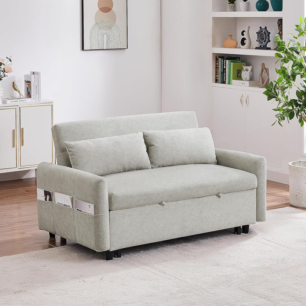 55" Sleeper Sofa with Pull Out Bed, USB Ports, Adjustable Backrest T85682