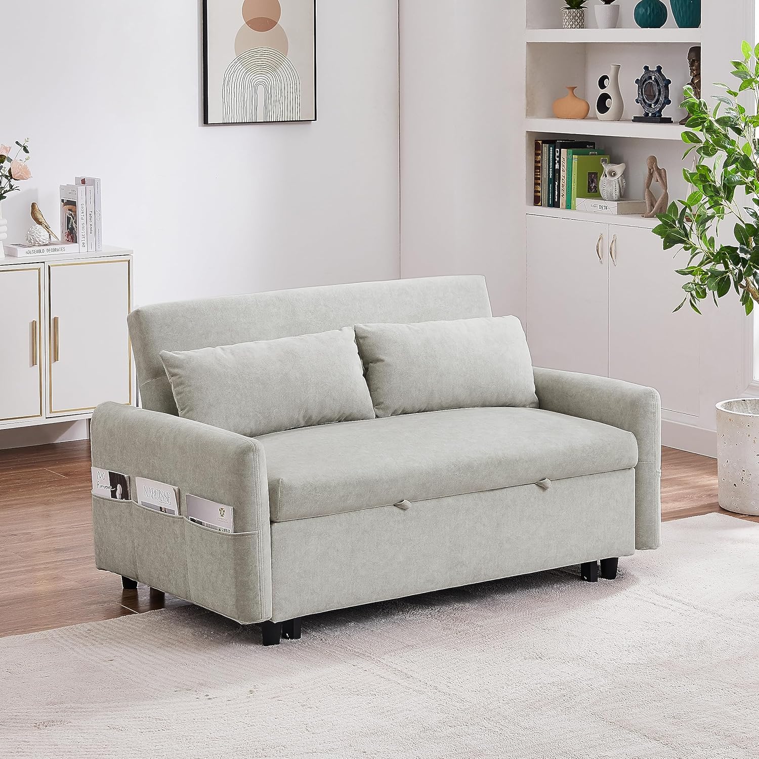 55" Sleeper Sofa with Pull Out Bed, USB Ports, Adjustable Backrest T85682