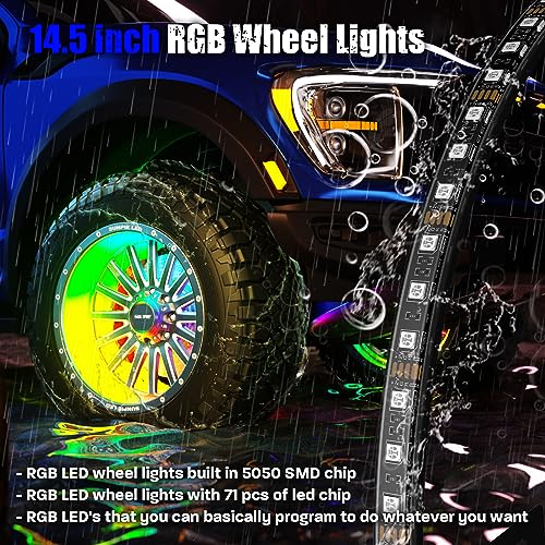 Wheel Lights for Truck - RGB Rim Light for Car/SUV - Wheel Well Ring Lights with Sequential and Multi-Color, Waterproof DC 12v C3041
